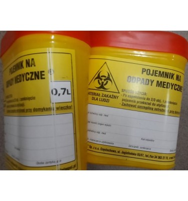 POJEMNIK NA ODPADY MED. 0,7L PŁASKI  ŻÓŁTY