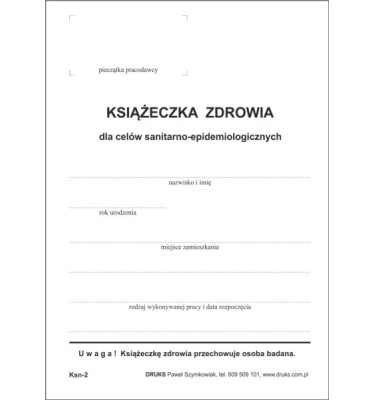 KSIĄŻECZKA ZDROWIA DLA CELÓW SANITARNO-EPIDEM.