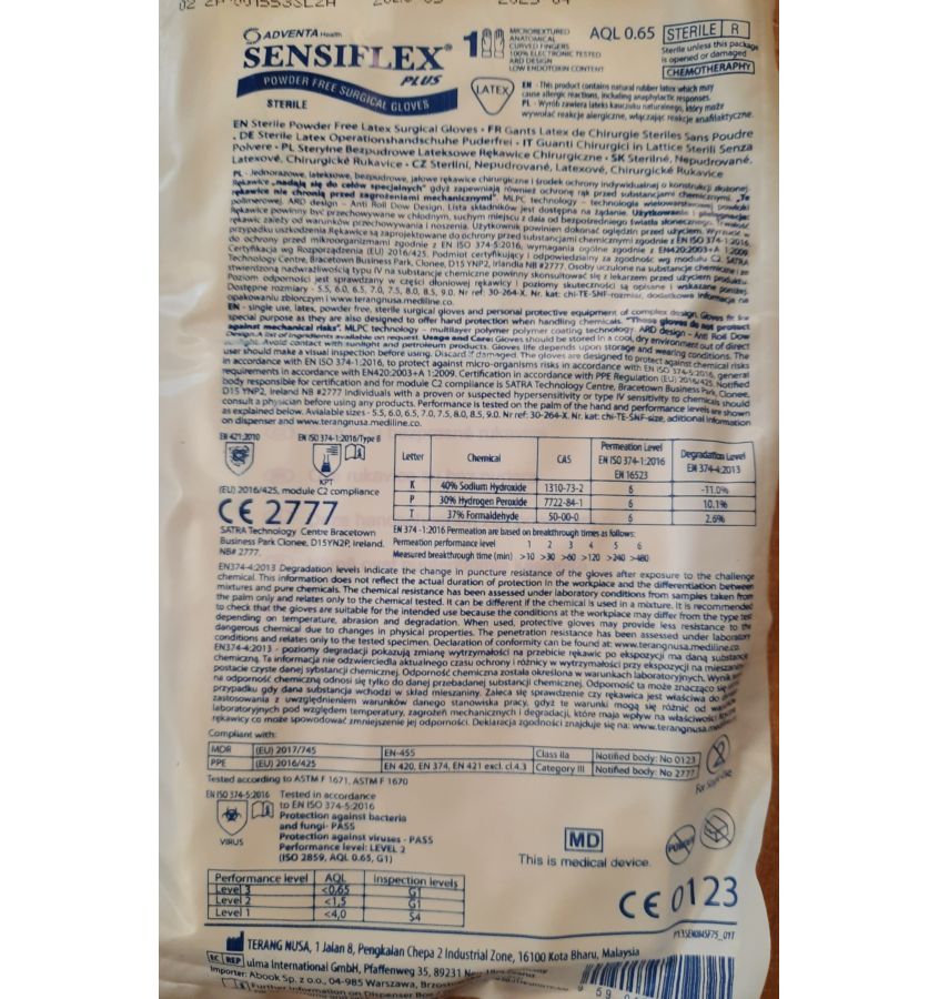 RĘKAWICE LATEXOWE STER.NPUDR. ROZM. 6,5 SENSIFLEX