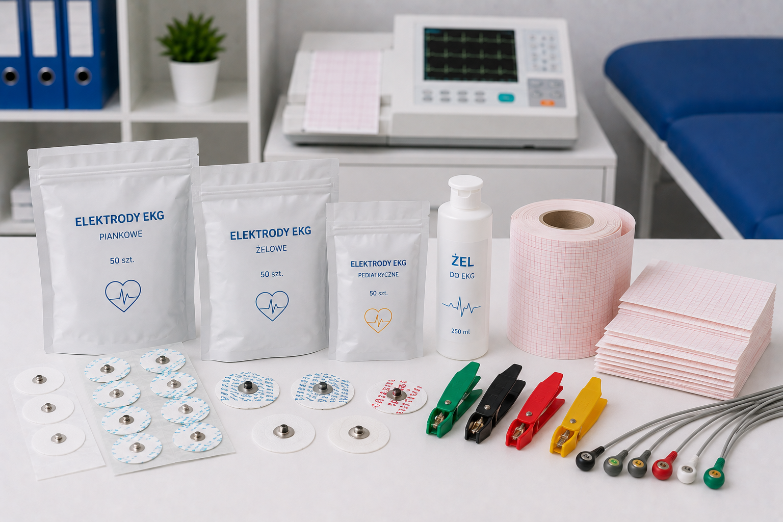 Akcesoria EKG — elektrody, papier i produkty pomocnicze do diagnostyki kardiologicznej